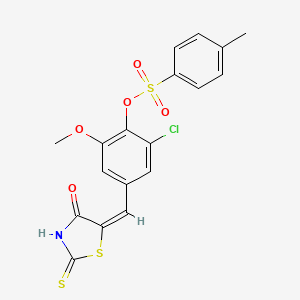 molecular formula C18H14ClNO5S3 B1658827 [2-chloro-6-methoxy-4-[(E)-(4-oxo-2-sulfanylidene-1,3-thiazolidin-5-ylidene)methyl]phenyl] 4-methylbenzenesulfonate CAS No. 6229-76-1