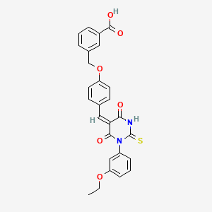 3-[[4-[(E)-[1-(3-ethoxyphenyl)-4,6-dioxo-2-sulfanylidene-1,3-diazinan-5-ylidene]methyl]phenoxy]methyl]benzoic acid