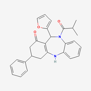 molecular formula C27H26N2O3 B1658851 6-(furan-2-yl)-5-(2-methylpropanoyl)-9-phenyl-8,9,10,11-tetrahydro-6H-benzo[b][1,4]benzodiazepin-7-one CAS No. 6239-44-7