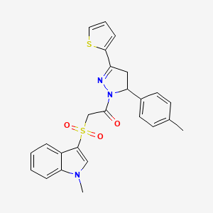 2-(1-Methylindol-3-yl)sulfonyl-1-[3-(4-methylphenyl)-5-thiophen-2-yl-3,4-dihydropyrazol-2-yl]ethanone