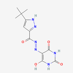 molecular formula C12H14N6O4 B1658864 5-tert-butyl-N-[(2,4,6-trioxo-1,3-diazinan-5-ylidene)amino]-1H-pyrazole-3-carboxamide CAS No. 6242-30-4