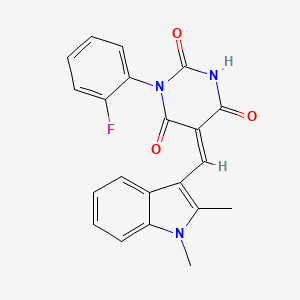 molecular formula C21H16FN3O3 B1658889 (5Z)-5-[(1,2-dimethylindol-3-yl)methylidene]-1-(2-fluorophenyl)-1,3-diazinane-2,4,6-trione CAS No. 6250-50-6