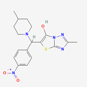 molecular formula C18H21N5O3S B1658904 2-Methyl-5-((4-methylpiperidin-1-yl)(4-nitrophenyl)methyl)thiazolo[3,2-b][1,2,4]triazol-6-ol CAS No. 6256-16-2