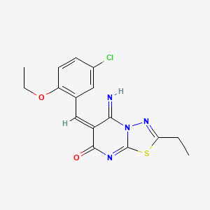 molecular formula C16H15ClN4O2S B1658938 (6E)-6-[(5-chloro-2-ethoxyphenyl)methylidene]-2-ethyl-5-imino-[1,3,4]thiadiazolo[3,2-a]pyrimidin-7-one CAS No. 6265-10-7