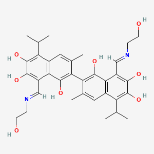 molecular formula C34H40N2O8 B1658998 8-(2-Hydroxyethyliminomethyl)-3-methyl-5-propan-2-yl-2-[1,6,7-trihydroxy-8-(2-hydroxyethyliminomethyl)-3-methyl-5-propan-2-ylnaphthalen-2-yl]naphthalene-1,6,7-triol CAS No. 6287-78-1