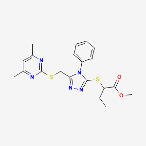 molecular formula C20H23N5O2S2 B1659002 Methyl 2-[[5-[(4,6-dimethylpyrimidin-2-yl)sulfanylmethyl]-4-phenyl-1,2,4-triazol-3-yl]sulfanyl]butanoate CAS No. 6288-71-7