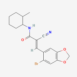 (E)-3-(6-bromo-1,3-benzodioxol-5-yl)-2-cyano-N-(2-methylcyclohexyl)prop-2-enamide