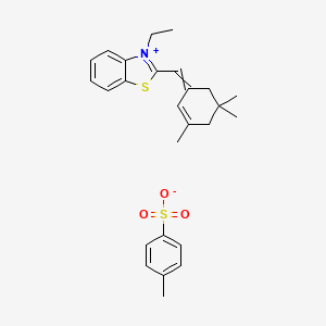 molecular formula C26H31NO3S2 B1659098 Benzothiazolium, 3-ethyl-2-((3,5,5-trimethyl-2-cyclohexen-1-ylidene)methyl)-, 4-methylbenzenesulfonate (1:1) CAS No. 63450-61-3