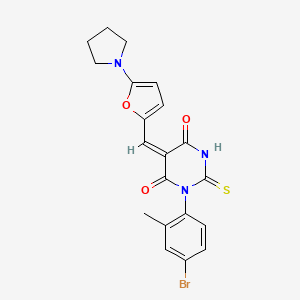 (5E)-1-(4-bromo-2-methylphenyl)-5-[(5-pyrrolidin-1-ylfuran-2-yl)methylidene]-2-sulfanylidene-1,3-diazinane-4,6-dione