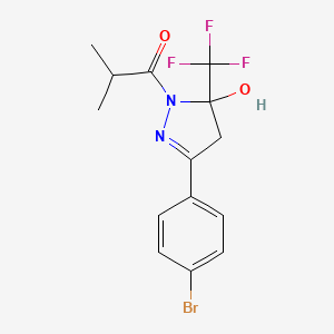 molecular formula C14H14BrF3N2O2 B1659138 1-[3-(4-bromophenyl)-5-hydroxy-5-(trifluoromethyl)-4H-pyrazol-1-yl]-2-methylpropan-1-one CAS No. 6371-46-6