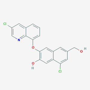molecular formula C20H13Cl2NO3 B1659141 8-Chloro-3-[(3-chloroquinolin-8-yl)oxy]-6-(hydroxymethyl)naphthalen-2-ol CAS No. 63716-61-0