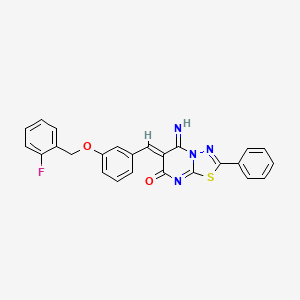 molecular formula C25H17FN4O2S B1659171 (6Z)-6-[[3-[(2-fluorophenyl)methoxy]phenyl]methylidene]-5-imino-2-phenyl-[1,3,4]thiadiazolo[3,2-a]pyrimidin-7-one CAS No. 6379-16-4