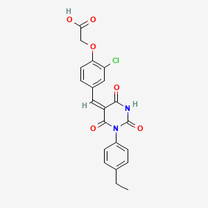 molecular formula C21H17ClN2O6 B1659195 2-[2-chloro-4-[(E)-[1-(4-ethylphenyl)-2,4,6-trioxo-1,3-diazinan-5-ylidene]methyl]phenoxy]acetic acid CAS No. 6383-52-4