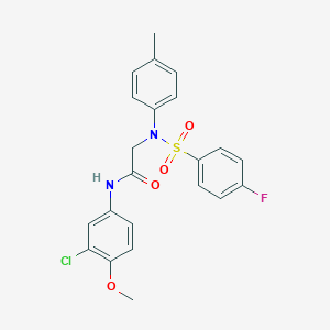 molecular formula C22H20ClFN2O4S B1659200 N-(3-chloro-4-methoxyphenyl)-2-(N-(4-fluorophenyl)sulfonyl-4-methylanilino)acetamide CAS No. 6384-32-3
