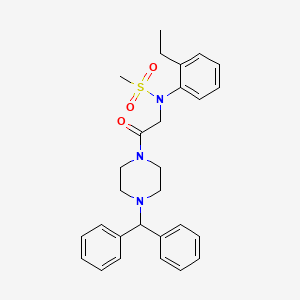 molecular formula C28H33N3O3S B1659224 N-[2-(4-benzhydrylpiperazin-1-yl)-2-oxoethyl]-N-(2-ethylphenyl)methanesulfonamide CAS No. 6397-63-3