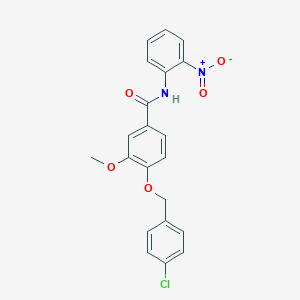 molecular formula C21H17ClN2O5 B1659230 4-[(4-chlorophenyl)methoxy]-3-methoxy-N-(2-nitrophenyl)benzamide CAS No. 6398-10-3