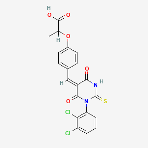2-[4-[(E)-[1-(2,3-dichlorophenyl)-4,6-dioxo-2-sulfanylidene-1,3-diazinan-5-ylidene]methyl]phenoxy]propanoic acid