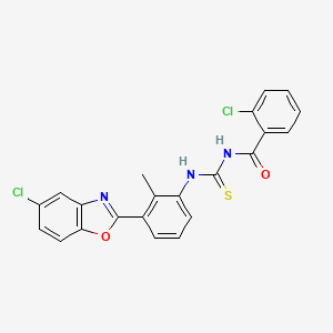 molecular formula C22H15Cl2N3O2S B1659256 2-Chloro-N-{[3-(5-chloro-1,3-benzoxazol-2-yl)-2-methylphenyl]carbamothioyl}benzamide CAS No. 6419-37-0