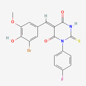 (5Z)-5-[(3-bromo-4-hydroxy-5-methoxyphenyl)methylidene]-1-(4-fluorophenyl)-2-sulfanylidene-1,3-diazinane-4,6-dione