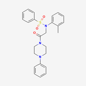 molecular formula C25H27N3O3S B1659360 N-(2-methylphenyl)-N-[2-oxo-2-(4-phenylpiperazin-1-yl)ethyl]benzenesulfonamide CAS No. 6471-42-7