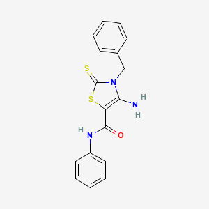 molecular formula C17H15N3OS2 B1659365 5-Thiazolecarboxamide, 2,3-dihydro-4-amino-N-phenyl-3-(phenylmethyl)-2-thioxo-, hydrate CAS No. 64735-75-7