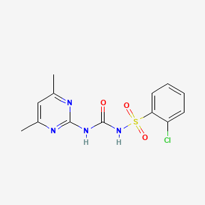 molecular formula C13H13ClN4O3S B1659407 Benzenesulfonamide, 2-chloro-N-(((4,6-dimethyl-2-pyrimidinyl)amino)carbonyl)- CAS No. 64900-69-2