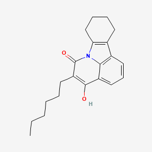 molecular formula C21H25NO2 B1659479 5-hexyl-4-hydroxy-8,9,10,11-tetrahydro-6H-pyrido[3,2,1-jk]carbazol-6-one CAS No. 654052-41-2