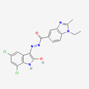 molecular formula C19H15Cl2N5O2 B1659508 N-[(5,7-Dichloro-2-hydroxy-1H-indol-3-yl)imino]-1-ethyl-2-methylbenzimidazole-5-carboxamide CAS No. 6558-02-7