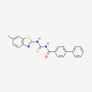 molecular formula C22H17N3OS2 B1659589 N-[(6-Methyl-1,3-benzothiazol-2-yl)carbamothioyl][1,1'-biphenyl]-4-carboxamide CAS No. 6611-85-4