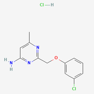 molecular formula C12H13Cl2N3O B1659704 Pyrimidine, 4-amino-2-((m-chlorophenoxy)methyl)-6-methyl-, hydrochloride CAS No. 67386-60-1