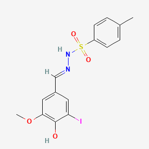 molecular formula C15H15IN2O4S B1660269 Benzenesulfonic acid, 4-methyl-, ((4-hydroxy-3-iodo-5-methoxyphenyl)methylene)hydrazide (9CI) CAS No. 73909-17-8