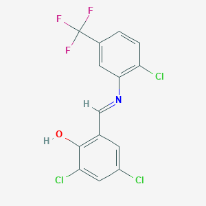 molecular formula C14H7Cl3F3NO B1660398 2,4-Dichloro-6-[[2-chloro-5-(trifluoromethyl)phenyl]iminomethyl]phenol CAS No. 75854-13-6