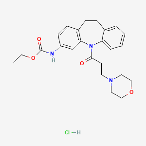 molecular formula C24H30ClN3O4 B1660556 Carbamic acid, (10,11-dihydro-5-(3-(4-morpholinyl)-1-oxopropyl)-5H-dibenz(b,f)azepin-3-yl)-, ethyl ester, monohydrochloride CAS No. 78816-47-4