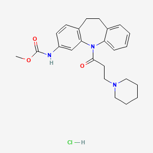 molecular formula C24H30ClN3O3 B1660557 Carbamic acid, (10,11-dihydro-5-(1-oxo-3-(1-piperidinyl)propyl)-5H-dibenz(b,f)azepin-3-yl)-, methyl ester, monohydrochloride CAS No. 78816-53-2