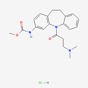 molecular formula C21H26ClN3O3 B1660558 Carbamic acid, (5-(3-(dimethylamino)-1-oxopropyl)-10,11-dihydro-5H-dibenz(b,f)azepin-3-yl)-, methyl ester, monohydrochloride CAS No. 78816-58-7