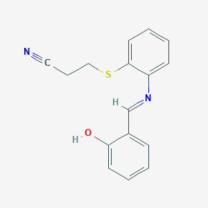 molecular formula C16H14N2OS B1660738 3-[2-[(2-Hydroxyphenyl)methylideneamino]phenyl]sulfanylpropanenitrile CAS No. 82654-94-2