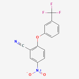 molecular formula C14H7F3N2O3 B1660741 Benzonitrile, 5-nitro-2-(3-(trifluoromethyl)phenoxy)- CAS No. 82674-10-0