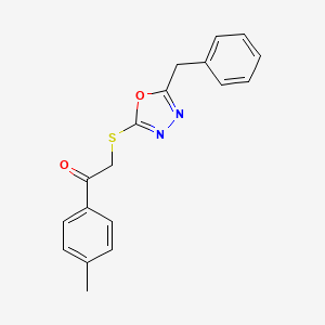 molecular formula C18H16N2O2S B1661187 2-[(5-Benzyl-1,3,4-oxadiazol-2-yl)sulfanyl]-1-(4-methylphenyl)ethanone CAS No. 886512-16-9