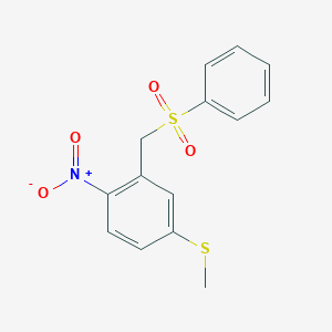 molecular formula C14H13NO4S2 B1661291 Benzene, 4-(methylthio)-1-nitro-2-[(phenylsulfonyl)methyl]- CAS No. 89303-16-2