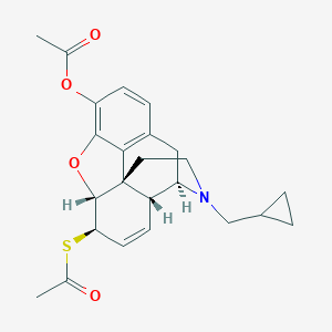 molecular formula C24H27NO4S B166178 (5alpha,6beta)-6-(Acetylthio)-17-(cyclopropylmethyl)-7,8-didehydro-4,5-epoxymorphinan-3-ol acetate (ester) CAS No. 129200-07-3