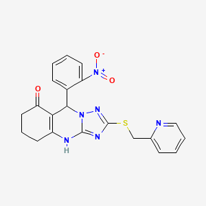 molecular formula C21H18N6O3S B1661788 9-(2-nitrophenyl)-2-[(pyridin-2-ylmethyl)sulfanyl]-5,6,7,9-tetrahydro[1,2,4]triazolo[5,1-b]quinazolin-8(4H)-one CAS No. 951921-90-7