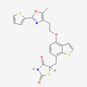 molecular formula C₂₂H₁₈N₂O₄S₃ B1662703 5-[[4-[2-(5-甲基-2-噻吩-2-基-1,3-恶唑-4-基)乙氧基]-1-苯并噻吩-7-基]甲基]-1,3-噻唑烷-2,4-二酮 CAS No. 213411-84-8