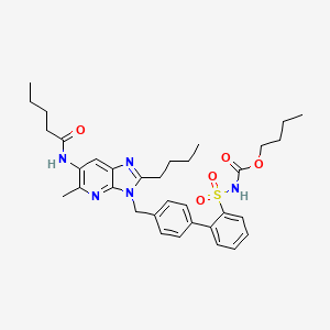 B1662704 butyl N-[2-[4-[[2-butyl-5-methyl-6-(pentanoylamino)imidazo[4,5-b]pyridin-3-yl]methyl]phenyl]phenyl]sulfonylcarbamate CAS No. 154512-46-6