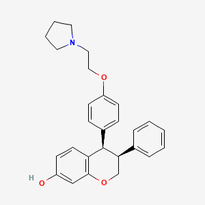 molecular formula C₂₇H₂₉NO₃ B1662718 2H-1-Benzopyran-7-ol, 3,4-dihydro-3-phenyl-4-(4-(2-(1-pyrrolidinyl)ethoxy)phenyl)-, cis-(-)- CAS No. 207277-66-5