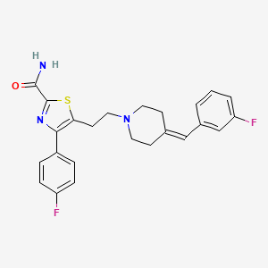 4-(4-Fluorophenyl)-5-[2-[4-[(3-fluorophenyl)methylidene]piperidin-1-yl]ethyl]-1,3-thiazole-2-carboxamide