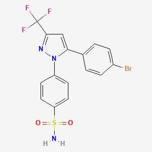 molecular formula C16H11BrF3N3O2S B1663072 1-苯磺酰胺-3-三氟甲基-5-对溴苯基吡唑 CAS No. 845674-84-2