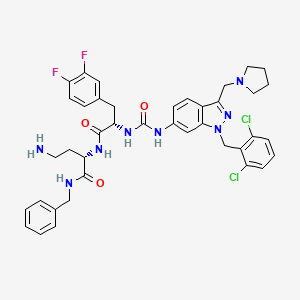 molecular formula C40H42Cl2F2N8O3 B1663079 (2S)-4-氨基-N-苄基-2-[[(2S)-2-[[1-[(2,6-二氯苯基)甲基]-3-(吡咯烷-1-基甲基)吲唑-6-基]氨基甲酰氨基]-3-(3,4-二氟苯基)丙酰]氨基]丁酰胺 CAS No. 315203-31-7