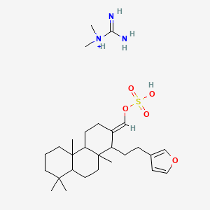 B1663117 Carbamimidoyl(dimethyl)azanium;[(E)-[1-[2-(furan-3-yl)ethyl]-4b,8,8,10a-tetramethyl-1,3,4,4a,5,6,7,8a,9,10-decahydrophenanthren-2-ylidene]methyl] hydrogen sulfate CAS No. 94203-53-9