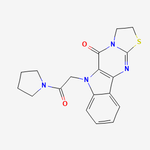 B1663215 8-(2-Oxo-2-pyrrolidin-1-ylethyl)-14-thia-8,11,16-triazatetracyclo[7.7.0.02,7.011,15]hexadeca-1(9),2,4,6,15-pentaen-10-one CAS No. 898918-58-6