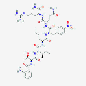 molecular formula C43H65N13O11 B166327 (2S)-2-[[(2S)-2-[[(2S)-2-[[(2S,3S)-2-[[(2S,3R)-2-[(2-aminobenzoyl)amino]-3-hydroxybutanoyl]amino]-3-methylpentanoyl]amino]hexanoyl]amino]-3-(4-nitrophenyl)propanoyl]amino]-N-[(2S)-1-amino-5-(diaminomethylideneamino)-1-oxopentan-2-yl]pentanediamide CAS No. 133233-38-2